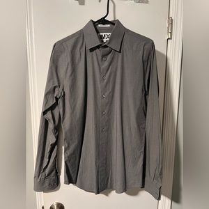 Gray EXPRESS 1MX button down solid dress shirt extra slim small 14-14.5 neck
